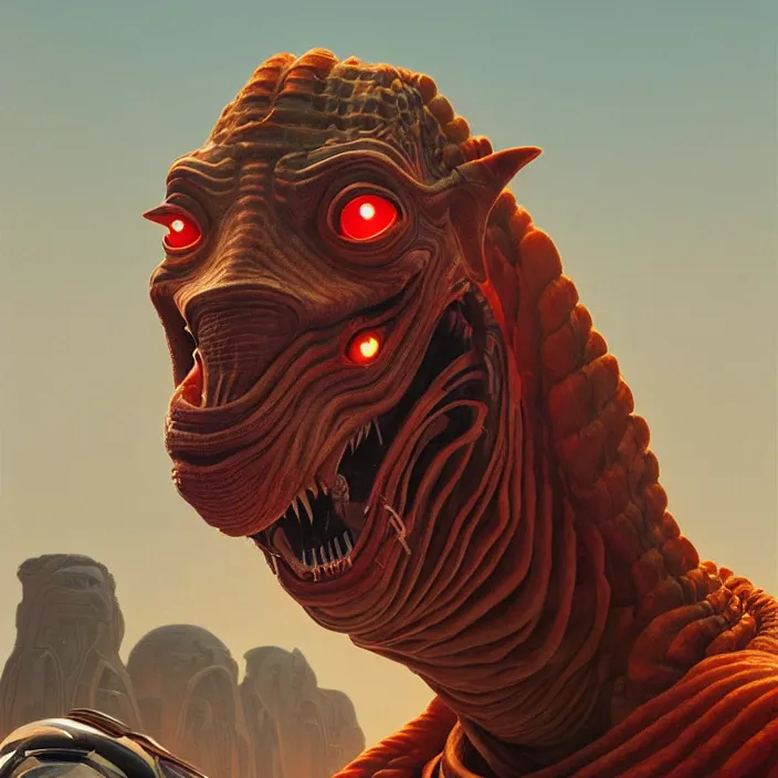 Image similar to portrait of jar jar binks. intricate abstract. intricate artwork. phantom menace. by tooth wu, wlop, beeple, dan mumford. octane render, trending on artstation, greg rutkowski very coherent symmetrical artwork. cinematic, hyper realism, high detail, octane render, 8 k, iridescent accents