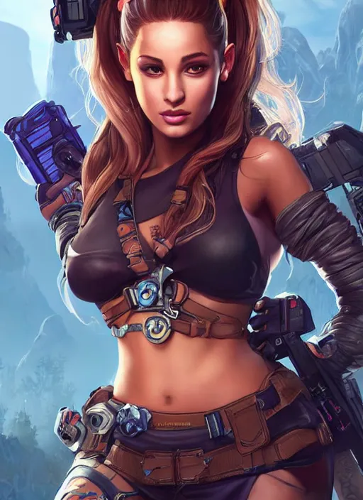 Prompt: Arianna Grande as an Apex Legends character digital illustration portrait design by, Mark Brooks and Brad Kunkle detailed, gorgeous lighting, wide angle action dynamic portrait