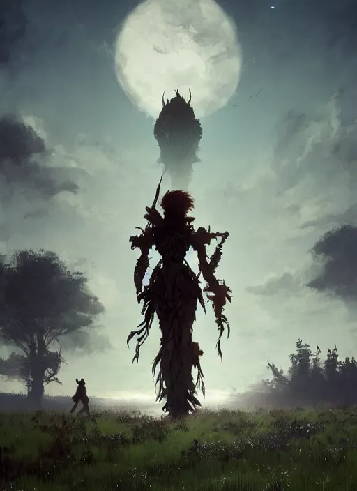 Prompt: !dream Environmental Art, Horizon Zero Dawn silhoutte, archer, atmospheric environment, Character Design, demonic presence, Holy Heavenly Host Divine Angelic Army. Beeple, grimshaw, thomas cole, ismail inceoglu, winslow homer, greg rutkowski, gerald brom, marc simonetti, simon stalenhag, anton fadeev, donglu yu