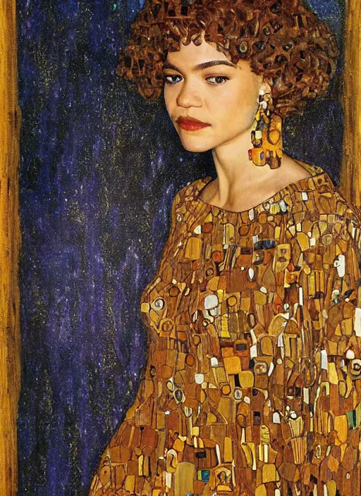 Prompt: oil painting highly detailed art nouveau zendaya, gustav klimt