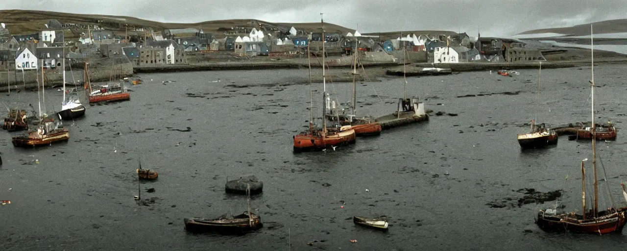 Image similar to the harbour at Stromness orkney, from Apocalypse Now (1979), cinematic,