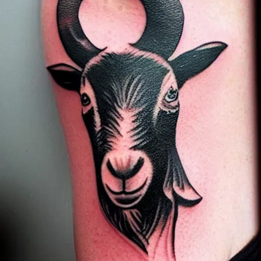 Image similar to a tattoo of a goat with a stick of dynamite in its mouth