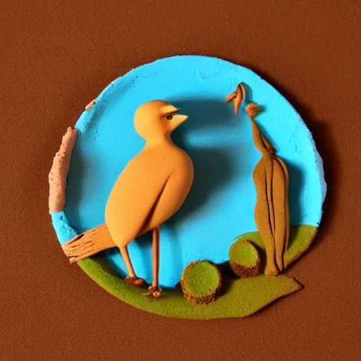 Image similar to claymation of bird in the desert, clay, beautiful close up