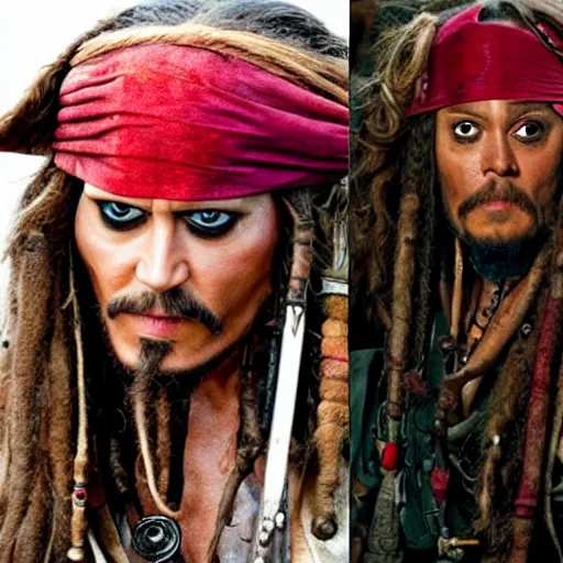 Image similar to Tom Holland playing jack sparrow in pirates in the Caribbean