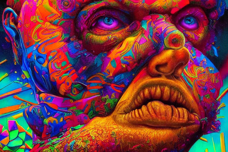 Image similar to An extremely psychedelic experience, colorful, surreal, dramatic lighting, Rider on a roller coaster, LSD, face, detailed, intricate, elegant, highly detailed, digital painting, artstation, concept art, smooth, sharp focus, hyper detailed golden ratio illustration, rich deep colors. masterpiece, Beksinski painting, art by Sam Spratt, San Mumford, Artem Demura and Alphonse Mucha