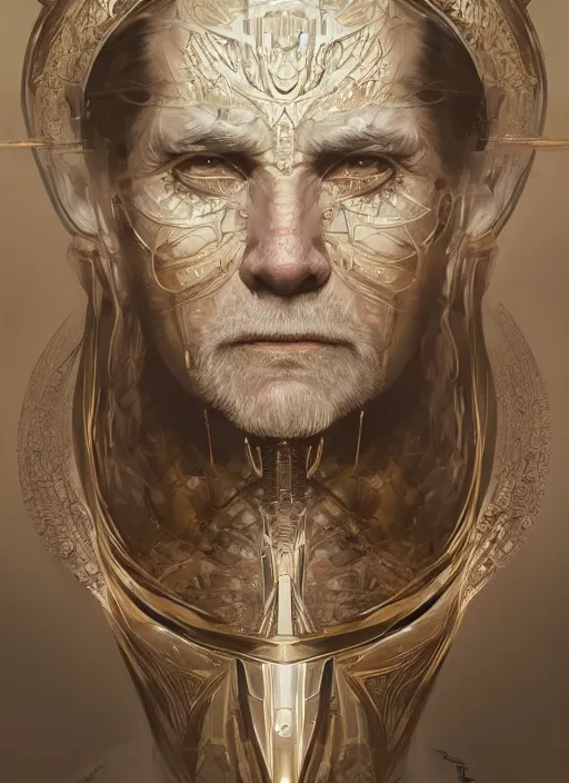 Image similar to champion splashart of symmetry!! old man, machine parts embedded into face, intricate, elegant, highly detailed, digital painting, artstation, concept art, smooth, sharp focus, illustration, art by artgerm and greg rutkowski and alphonse mucha, 8 k