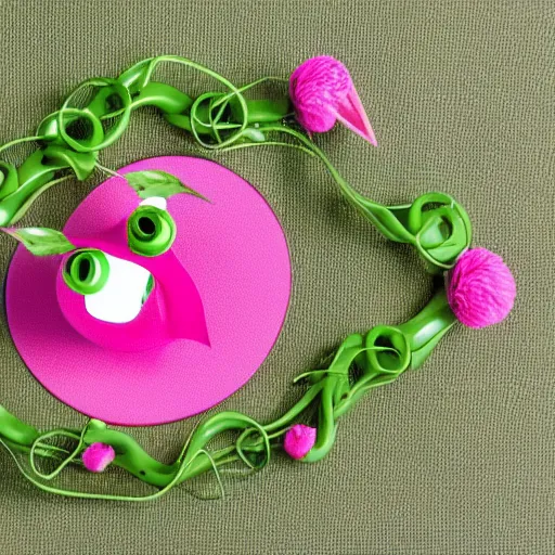 Image similar to studio photograph of a thin green vine creature with vine limbs and a pink blooming flower mouth with many sharp teeth