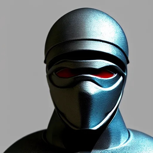 Prompt: 3 d octane rendering of marble and chrome statue of ninja wearing full face mask and hunter hat, vfx art, sharp, detailed, pinterest, unreal engine, behance, technological, octane render