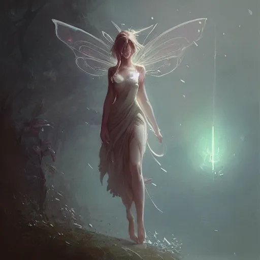 Image similar to “fairy by Greg Rutkowski, realism, fantasy, trending on Artstation”