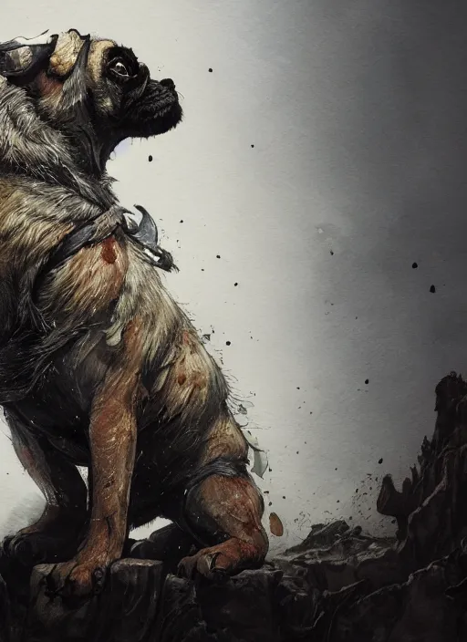 Image similar to a werepug, watercolor, dramatic lighting, cinematic, establishing shot, extremely high detail, foto realistic, cinematic lighting, pen and ink, intricate line drawings, by Yoshitaka Amano, Ruan Jia, Kentaro Miura, Artgerm, post processed, concept art, artstation, matte painting, style by eddie mendoza, raphael lacoste, alex ross