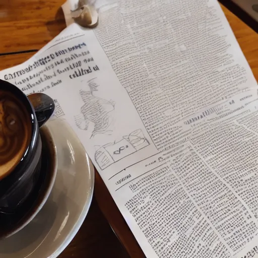 Prompt: figure made out of veins, sitting at coffee shop reading the newspaper