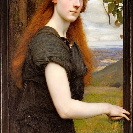 Prompt: Pre-Raphaelite Saoirse Ronan by John Collier, by John William Waterhouse, John Everett Millais