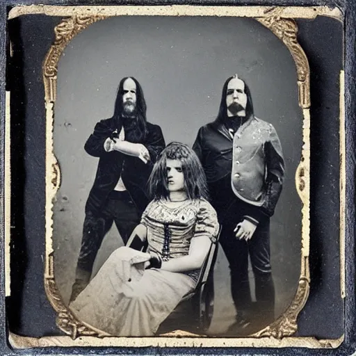 Image similar to 1880s tintype photography of heavy metal band