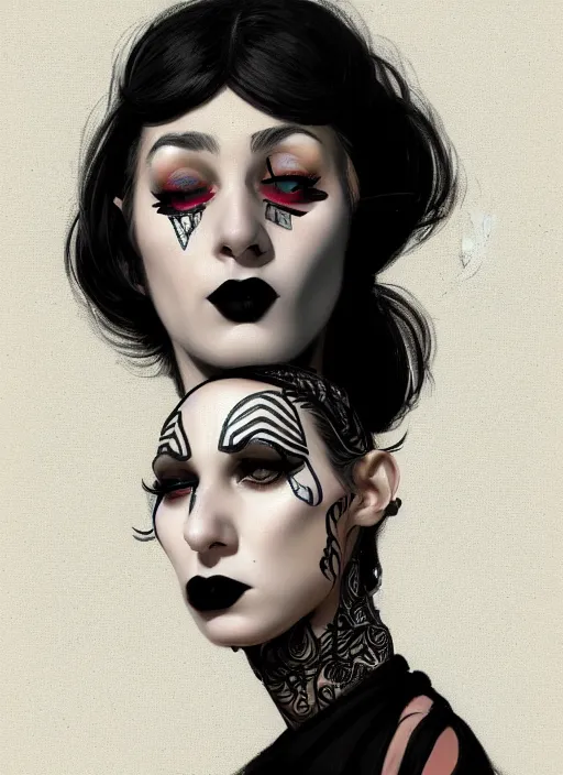 Image similar to portrait of an israeli woman with a crooked nose and a confident expression, 1 9 6 0 s, black clothes, goth, punk, brightly coloured hair, funk, intricate, elegant, highly detailed, digital painting, artstation, concept art, smooth, sharp focus, illustration, art by wlop, mars ravelo and greg rutkowski