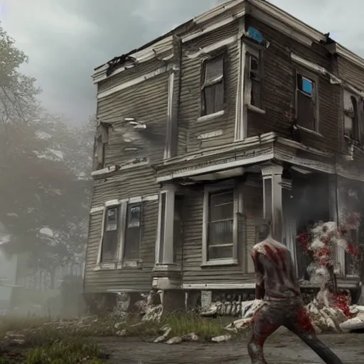 Prompt: huge zombie destroying houses in new york. Hyperrealistic, intense lightning, octane render, unreal engine 5 render