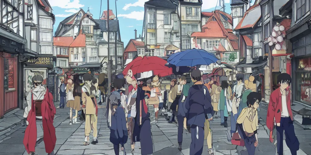 Image similar to anime Highly detailed street life in stavanger by noon, strong atmosphere by Studio ghibli