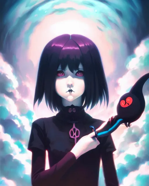 Image similar to portrait of cute goth girl, anime key visual, by peter mohrbacher and ilya kuvshinov and wlop and makoto shinkai and studio ghibli