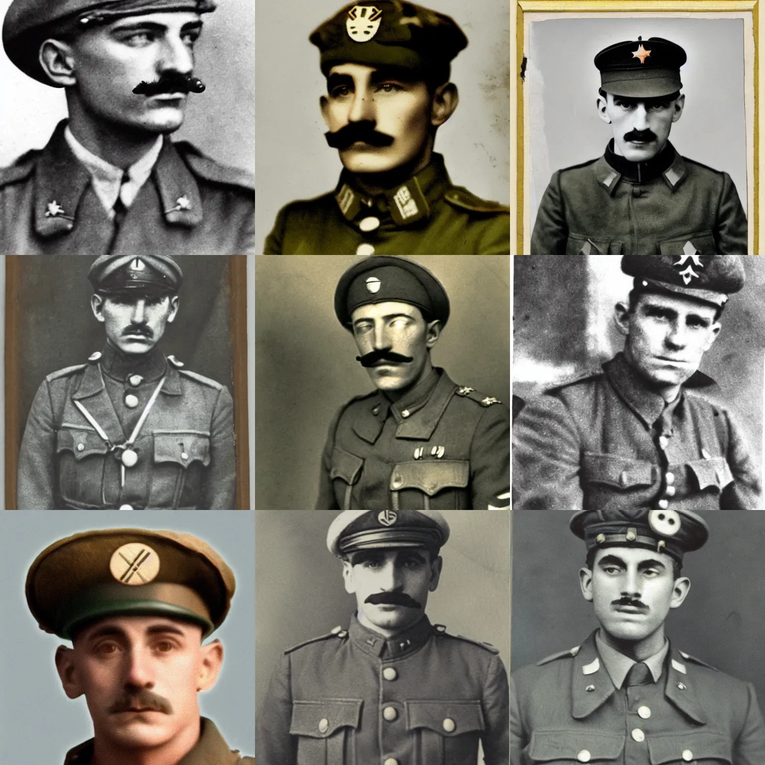 Image similar to Luigi as a world war I soldier, photograph, colorized, damaged