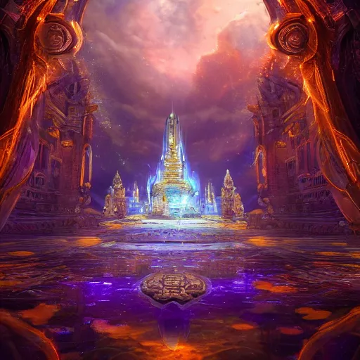 Image similar to a biggest temple of the universe in magical world, dreamy , magical effect, glowing effect, hyperreal, hyperdetailed, 8k, artstation, devianart