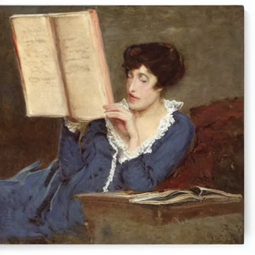 Prompt: woman reading, tentacles coming out of the book by alfred stevens