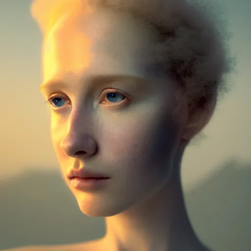 Image similar to photographic portrait of a stunningly beautiful english renaissance female in soft dreamy light at sunset, mountain peak, soft focus, contemporary fashion shoot, in a denis villeneuve and tim burton movie, by edward robert hughes, annie leibovitz and steve mccurry, david lazar, jimmy nelsson, extremely detailed, breathtaking, hyperrealistic, perfect face, octane render