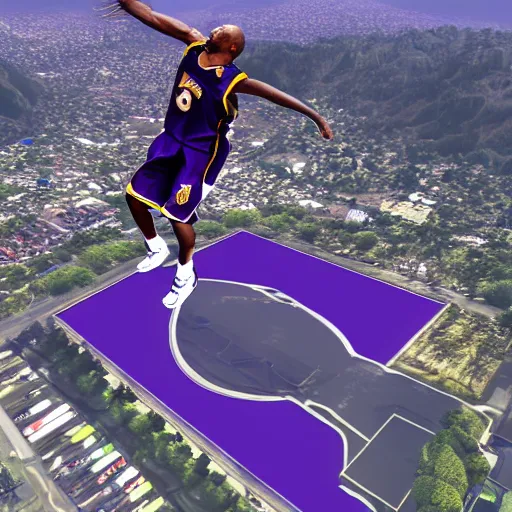 Image similar to Kobe Bryant jumping from a helicopter, hyper detailed, 8k resolution