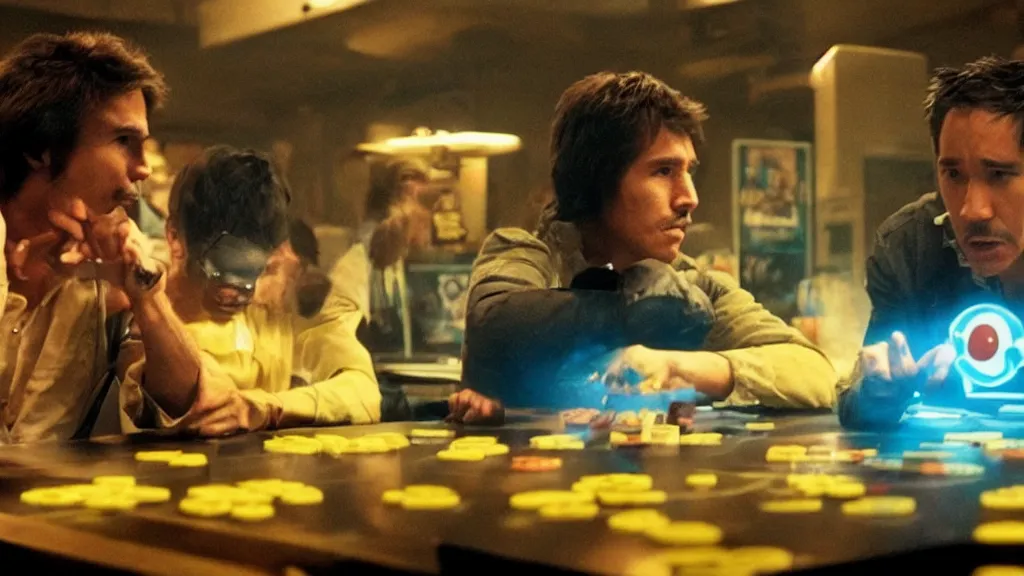 Image similar to film still of the Pac Man movie. directed by Denis Villeneuve