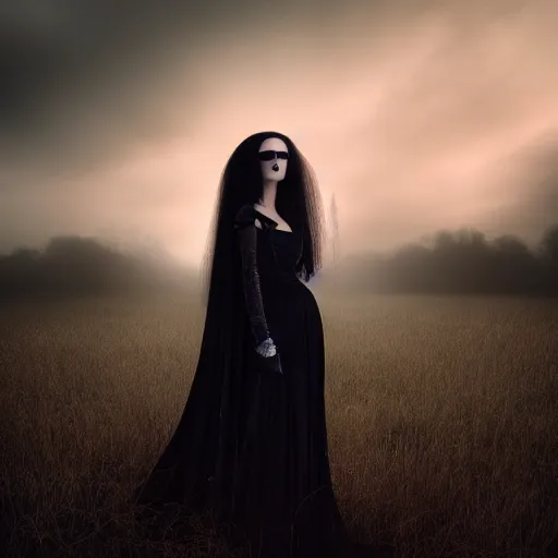 Prompt: photographic portrait of a stunningly beautiful gothic spirit ghostly female in soft dreamy light at sunset, contemporary fashion shoot, by edward robert hughes, tim burton, annie leibovitz and steve mccurry, david lazar, jimmy nelsson, breathtaking, 8 k resolution, extremely detailed, beautiful, establishing shot, artistic, hyperrealistic, beautiful face, octane render