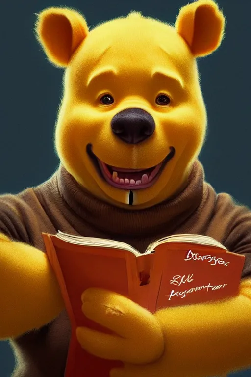 Image similar to Boris Johnson as a Winnie the Pooh, realistic portrait, symmetrical, highly detailed, digital painting, artstation, concept art, smooth, sharp focus, illustration, cinematic lighting, art by artgerm and greg rutkowski and alphonse mucha