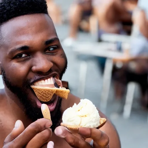 Image similar to a black man eating an icecream