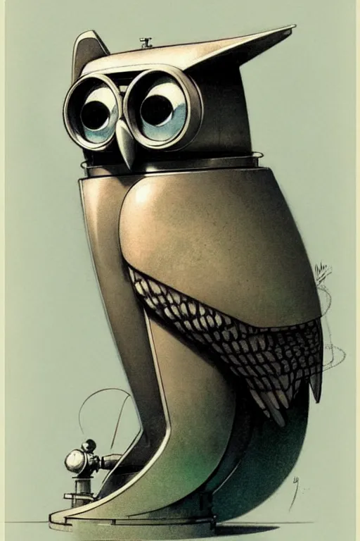 Prompt: ( ( ( ( ( 1 9 5 0 s retro future robot android owl. muted colors. ) ) ) ) ) by jean - baptiste monge!!!!!!!!!!!!!!!!!!!!!!!!!!!!!!