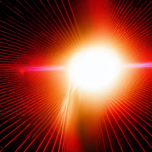 Prompt: Laser shining through a prism inside a black hole, 4K, ultra HD