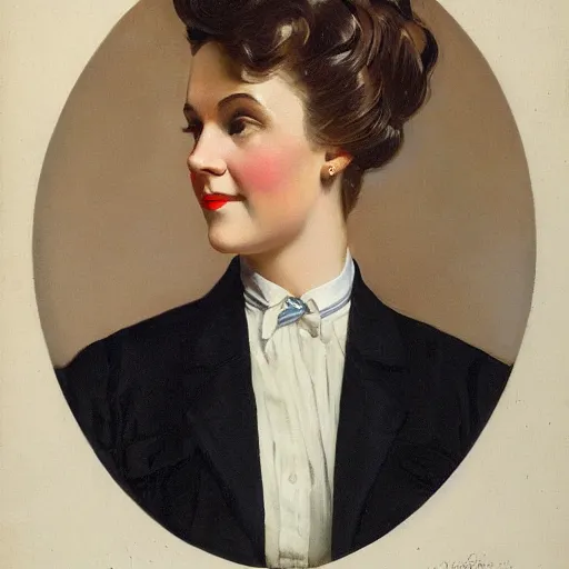 Prompt: portrait of a woman with a plaid blazer and a high ponytail, by j. c. leyendecker