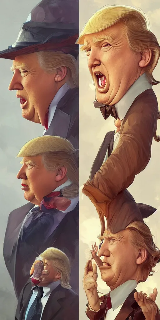 Prompt: portrait of before and after donald trump losing weight, highly detailed, digital painting, artstation, concept art, sharp focus, illustration, art by artgerm and greg rutkowski and alphonse mucha