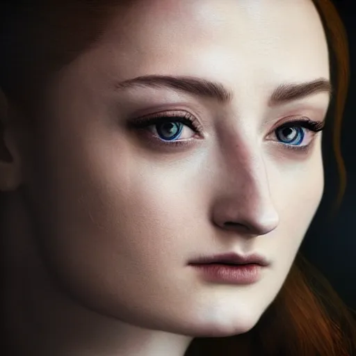 Image similar to portrait beautiful sansa stark in cyberpunk, high detail, dark dramatic light