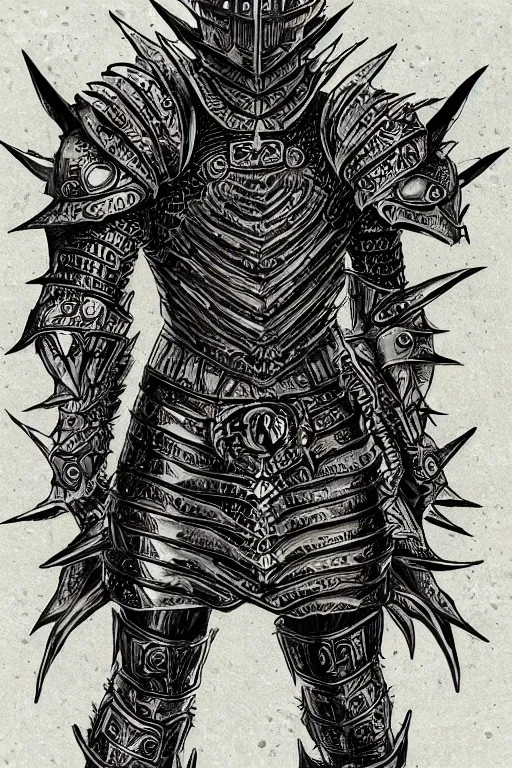 Image similar to thistle armoured warrior, symmetrical, highly detailed, digital art, pointy themed armour, sharp focus, trending on art station, kentaro miura manga art style