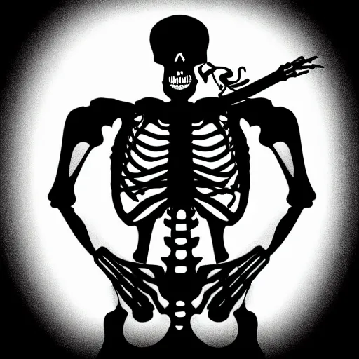 Image similar to skeleton smoking, black background, noir style