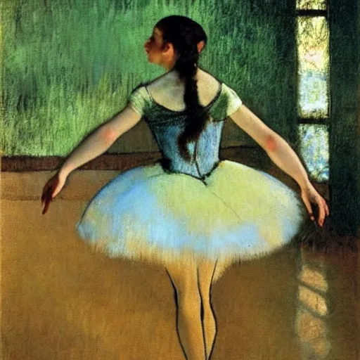 Prompt: Oil painting of a ballerina. degas.