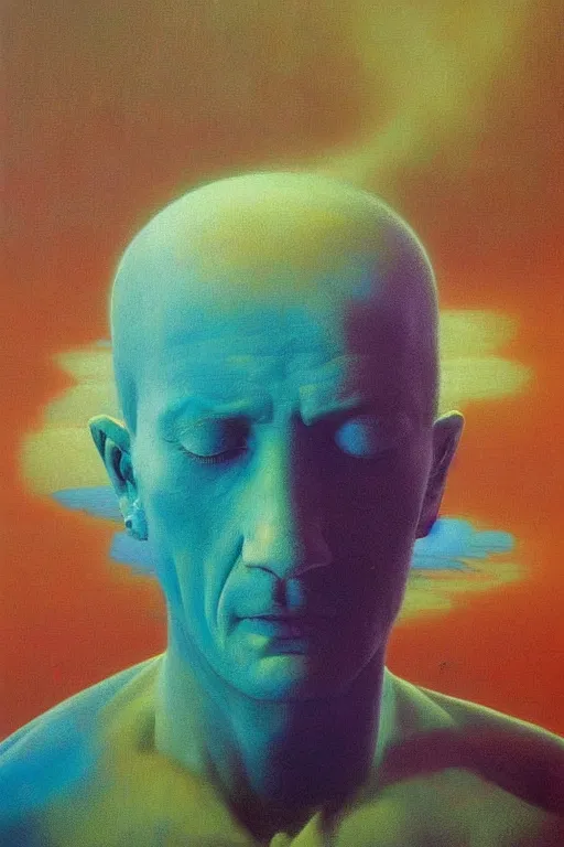 Image similar to portrait of chester bennington colourful shiny beautiful harmony painting by zdzisław beksinski