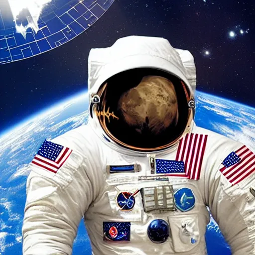 Image similar to An astronaut in space riding on a rocket, in the style of gage taylor