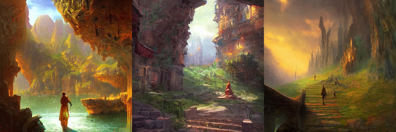 Prompt: A scene with a character in a scenic place by marc simonetti