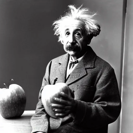 Prompt: albert einstein next to a giant apple