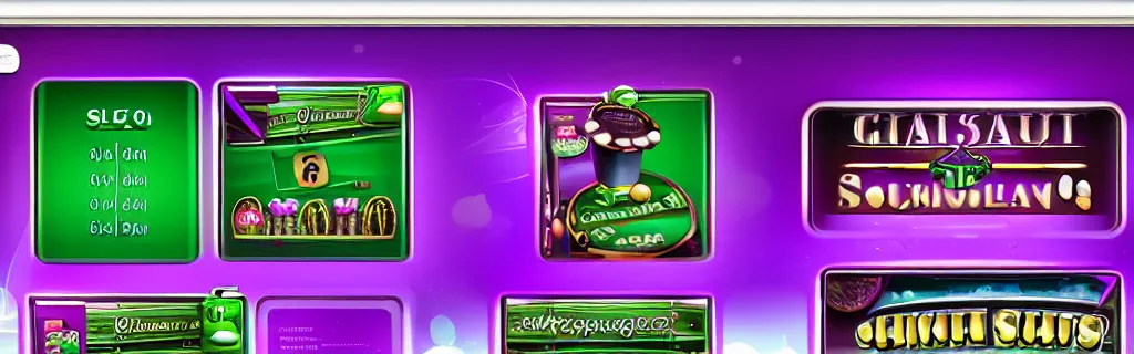 Image similar to purple and green slots casino interface, material design