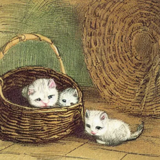 Image similar to child's illustration basket of kittens randolph caldecott