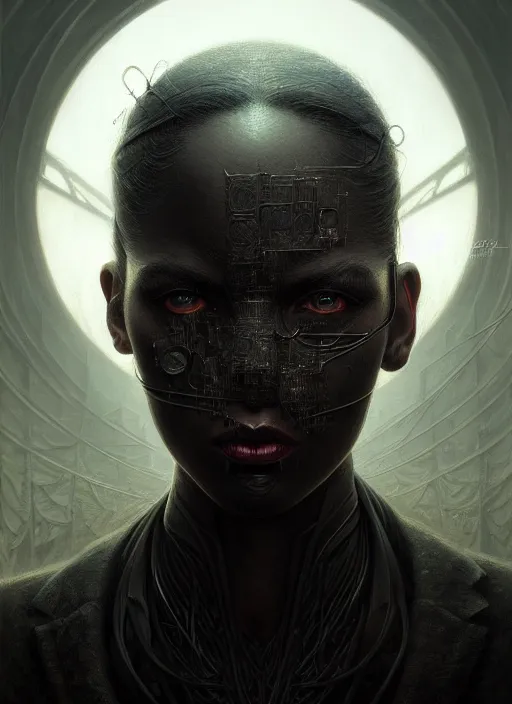 Prompt: closeup portrait shot of a dark noir in a scenic dystopian environment, intricate, elegant, highly detailed, centered, digital painting, artstation, concept art, smooth, sharp focus, illustration, artgerm, tomasz alen kopera, peter mohrbacher, donato giancola, joseph christian leyendecker, wlop, boris vallejo