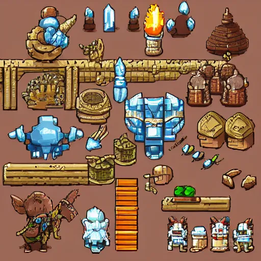 Prompt: collection of rpg game items, sprites, 2 d, pixel art