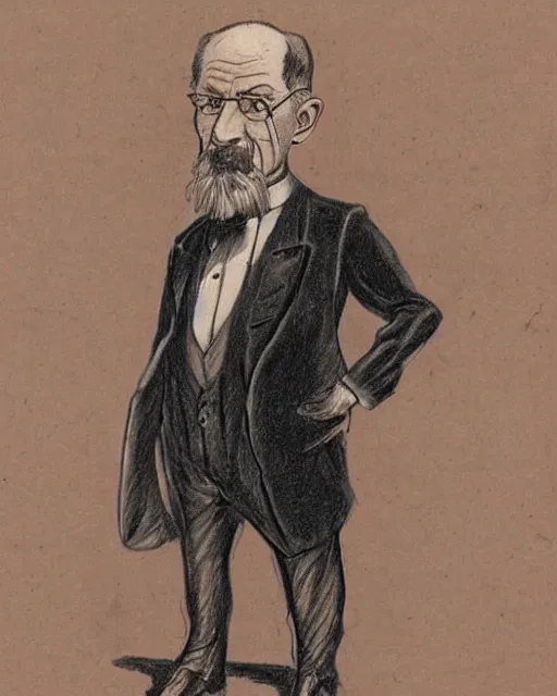 Image similar to Victorian caricature drawing of professor of chemistry Walter White, art by Sir Leslie Matthew Ward