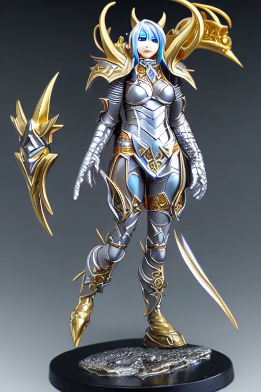 Prompt: sakimi chan, silver fantasy armor with gold filagree, detailed face, tony sart