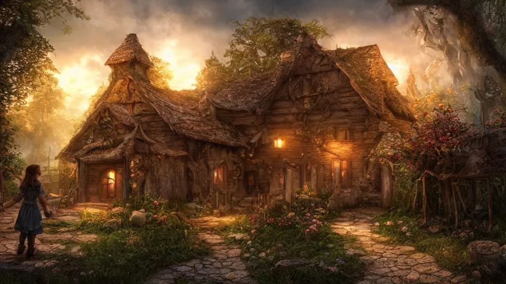 Image similar to hansel and gretel, fantasy artwork, very very very beautiful scenery, hd, hdr, ue5, ue6, unreal engine 5, cinematic 4k wallpaper, 8k, ultra detailed, high resolution, artstation, award winning