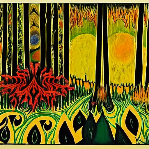 Image similar to charles burchfield art painting, digital art, psychedelic, offset chroma, RGB